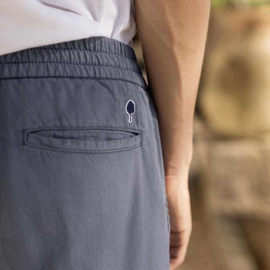 FAGUO Gewassen Marineblauwe Elastische Broek Met Taps Toelopende Snit Chino'S En Broeken