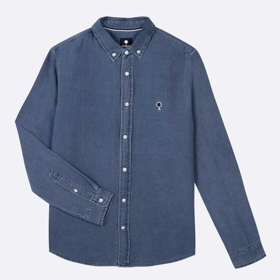 FAGUO Medium Denim Klassiek Overhemd Overhemden