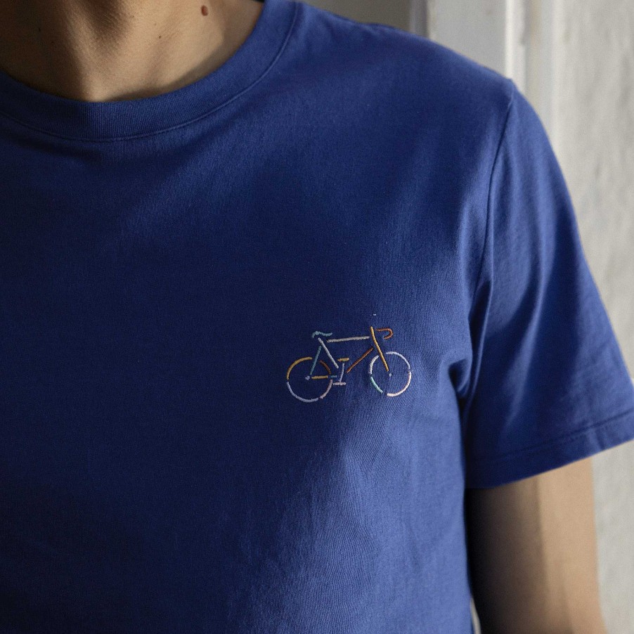 FAGUO Indigo T-Shirt Geborduurde Fiets Faguo-T-Shirts