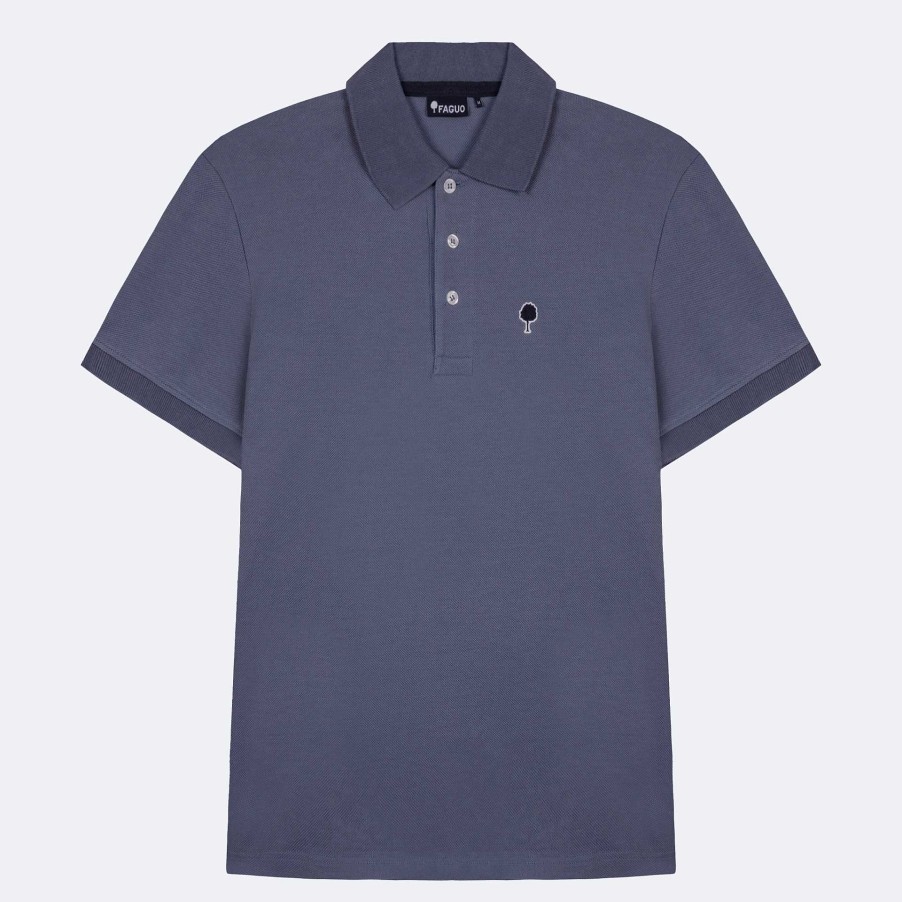 FAGUO Gewassen Marineblauw Poloboomborduurwerk Poloshirts Voor Heren