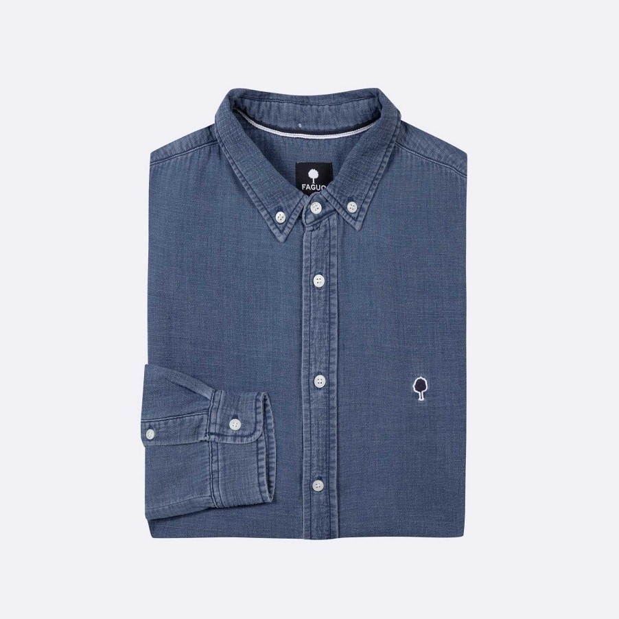 FAGUO Medium Denim Klassiek Overhemd Overhemden