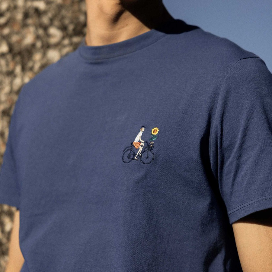 FAGUO Blauw T-Shirt Met Geborduurde Fiets Faguo-T-Shirts