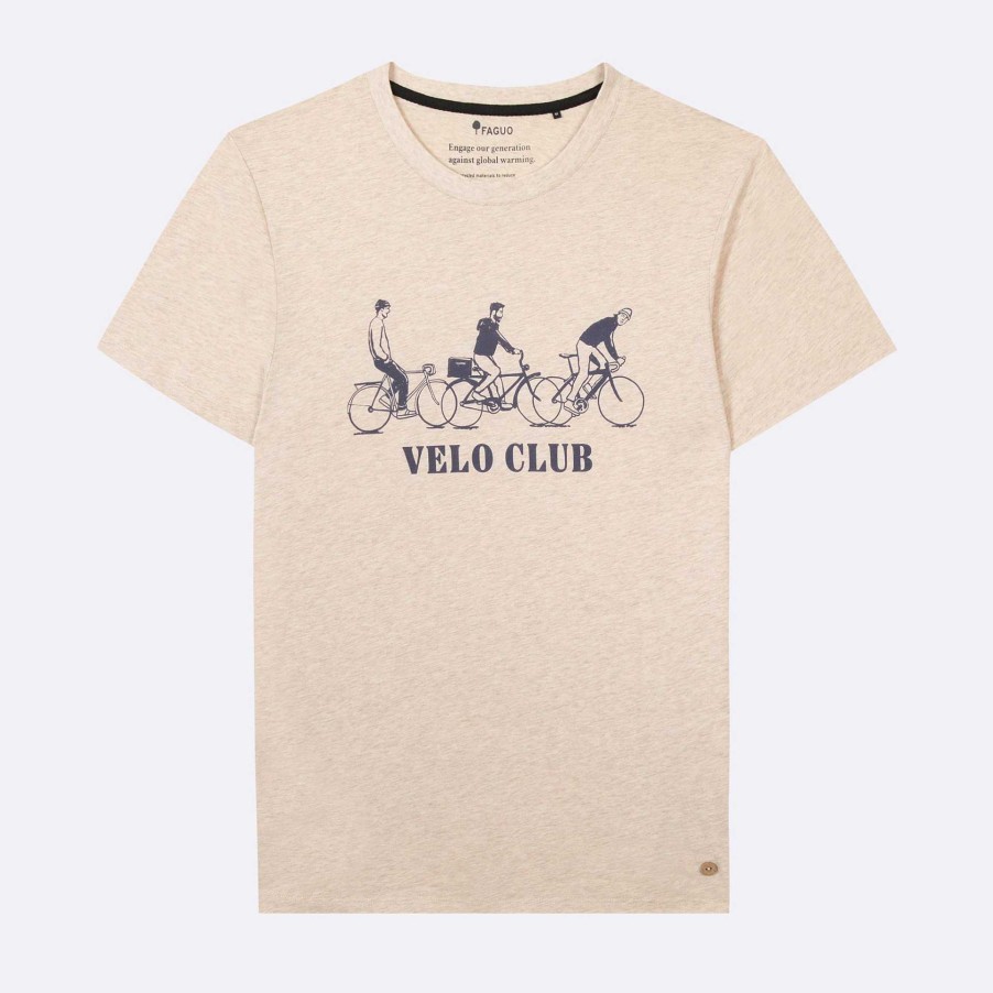 FAGUO Middelbeige Gemeleerd T-Shirt Met Ronde Hals Velo Club Faguo-T-Shirts